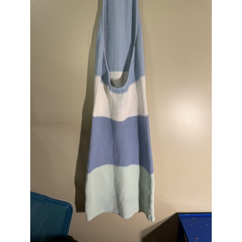 SABO Dress Womens XS Blue Striped Midi Tank‎ Dress Halter Knit Stretch Casual